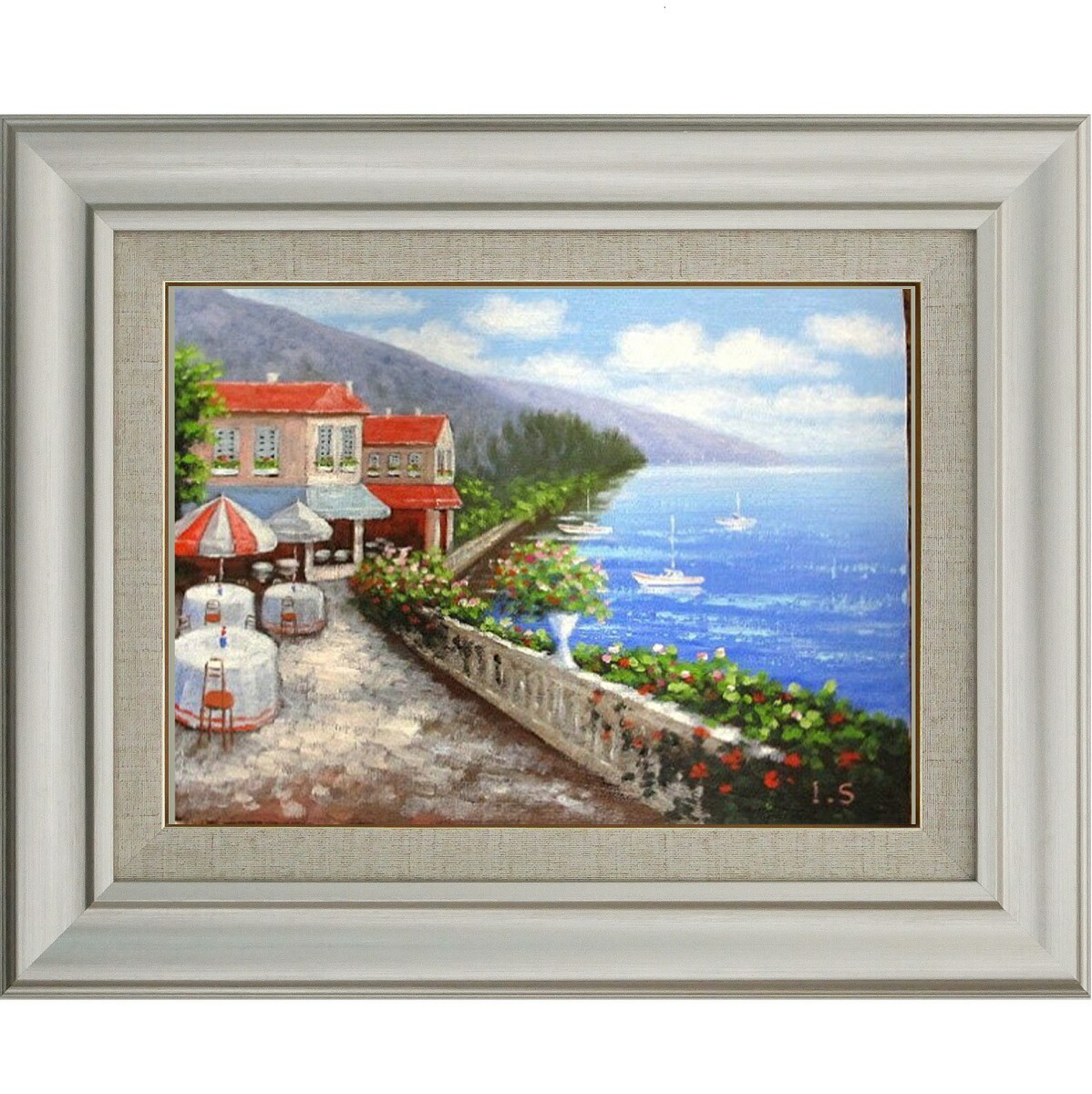 油絵島本良平F6【東尋坊】自筆サイン入り額装額縁 油絵島本良平F6