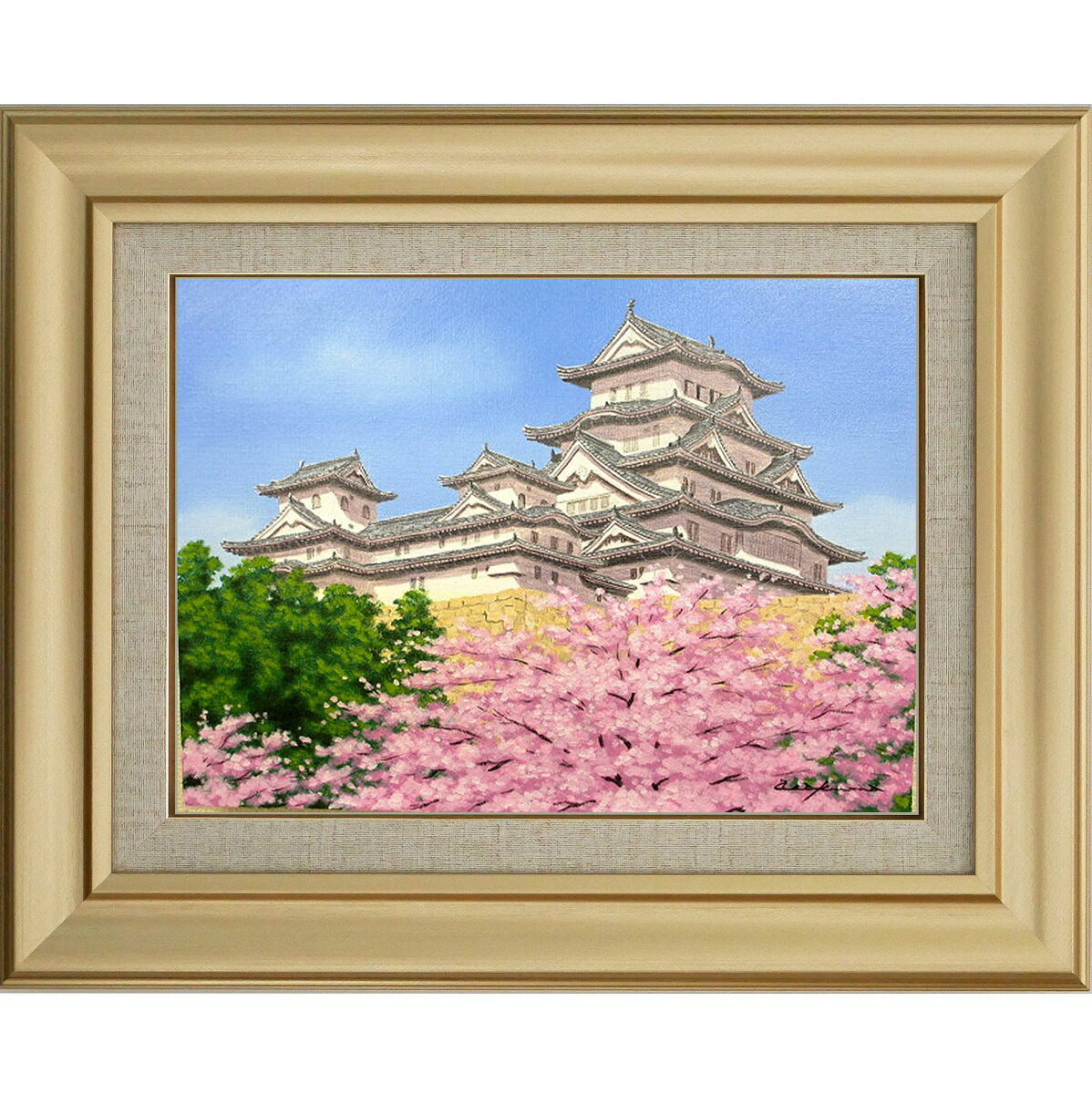 楽天市場】絵画 油絵 額入り油彩 手描き 油絵 姫路城に桜 春 姫路城