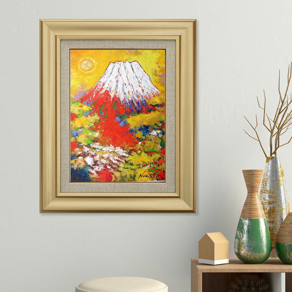 楽天市場】絵画 油絵 額入り油彩 手描き F6サイズ 黄金富士 縦
