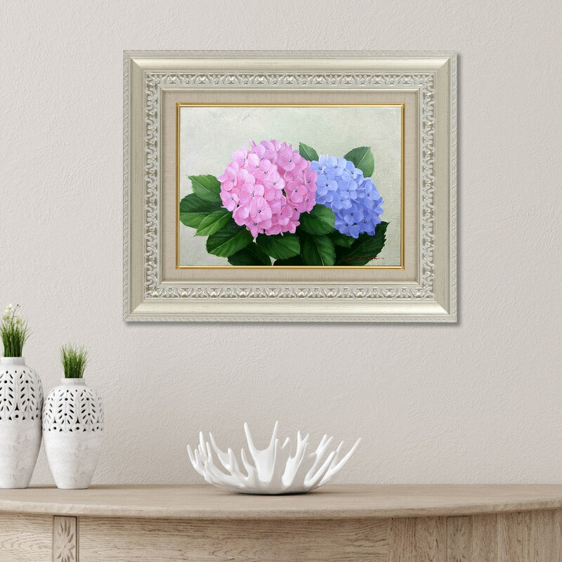 楽天市場】手描き 油絵 額入り油彩画 紫陽花 アジサイ F4サイズ