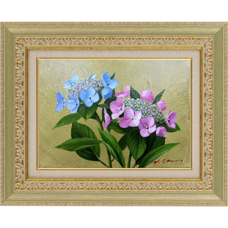 楽天市場】手描き 油絵 額入り油彩画 紫陽花 F4サイズ ガクアジサイ