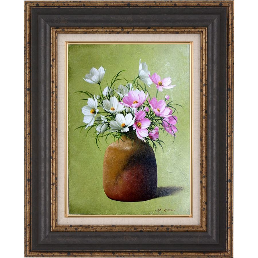 楽天市場】手描き 油絵 額入り油彩画 コスモス 花瓶 F4サイズ 縦 白