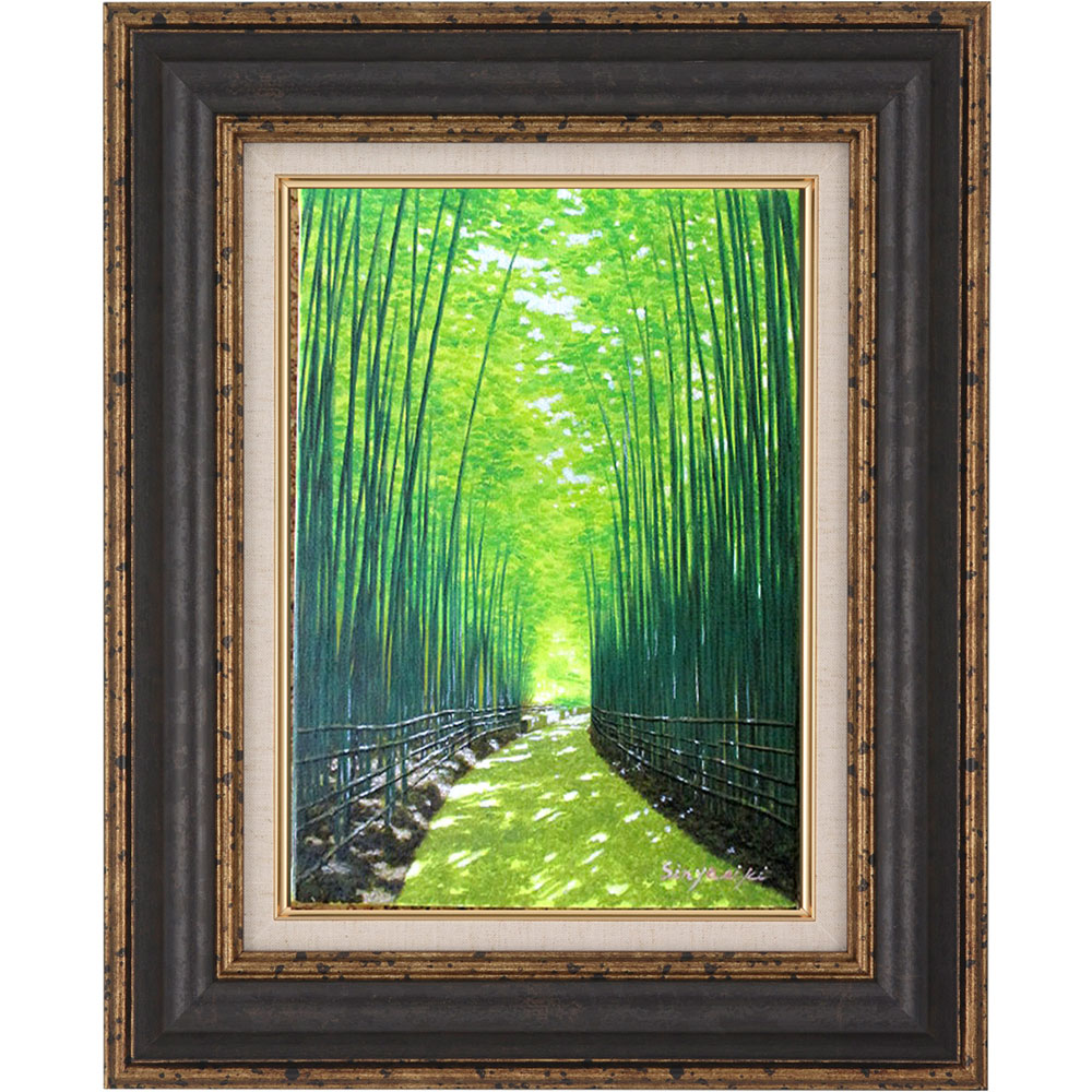 油絵 菅家令子 絵 絵画インテリア額付(青緑＋金色の枠) F4-071612女性