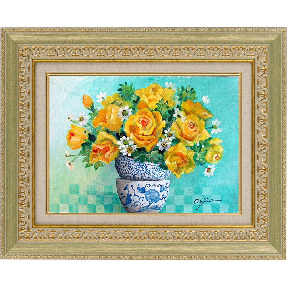 楽天市場】絵画 油絵 額入り油彩 手描き 油彩 器と黄色いバラ 花の絵
