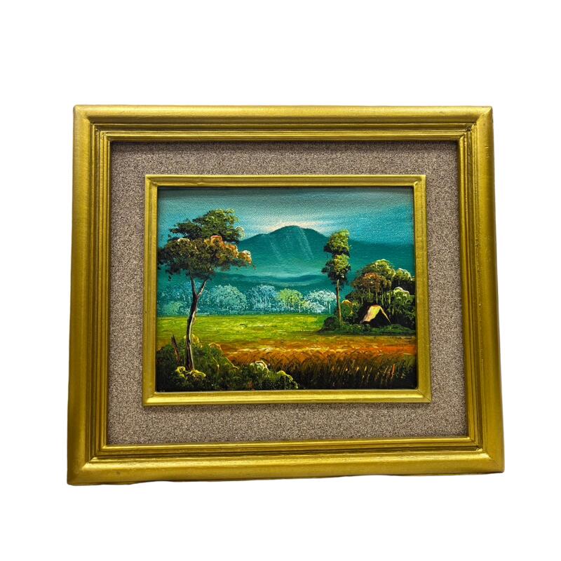 油絵 菅家令子絵 絵画インテリア額付(青緑＋金色の枠) uF6-064104 壺