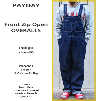 楽天市場】PAY DAY Front Zip Open Overalls / work bib Indigo Denim