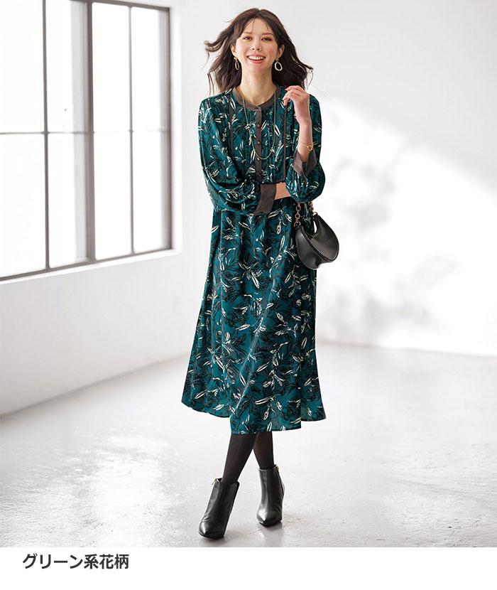 楽天市場】ワンピース レディース ビンテージ柄ピンタック使い