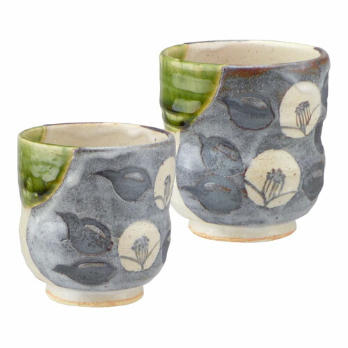 楽天市場】美濃焼 玉山窯 織部椿絵 夫婦湯呑み揃 : ベルセーブ