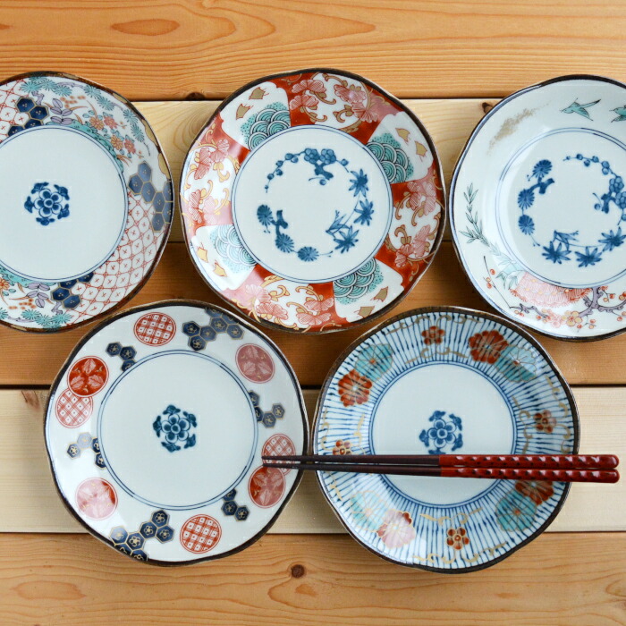 古伊万里 染付上手中皿5枚 東Y8-0106①タカチ 古伊万里 染付上手中皿5