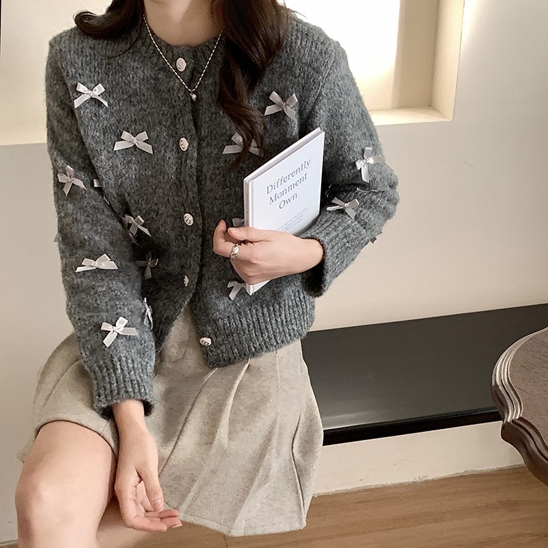 楽天市場】リボン カーディガン レディース トップス 秋 冬 ショート丈