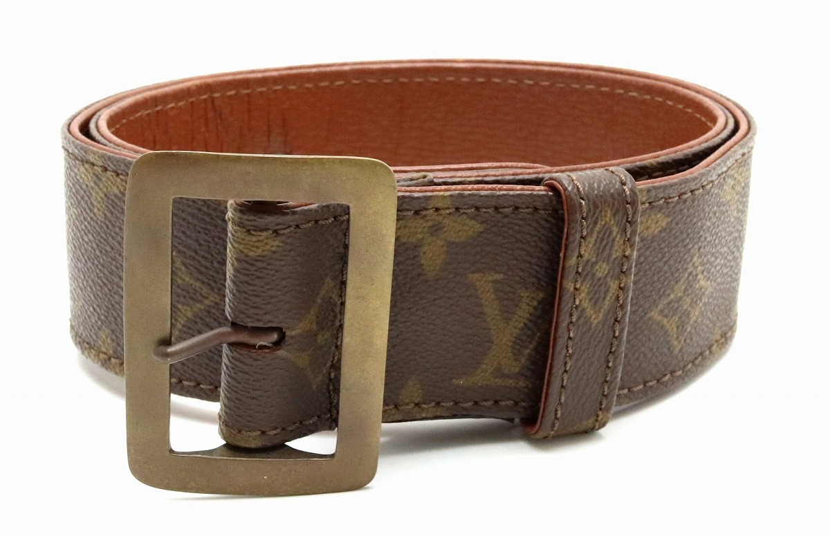 美品 LOUIS VUITTON モノグラム LV金具 ベルト レッド ブラウン 美品