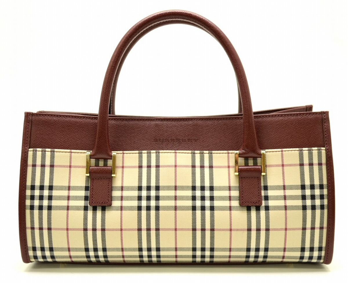 良品 1745 Burberry ハンドバッグ ノバチェック キャンバス レザー