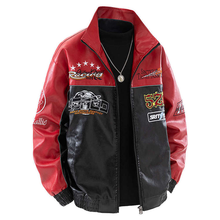 バイク用レザージャケット ホワイト/ブラック/レッド 希少サイズのLLの