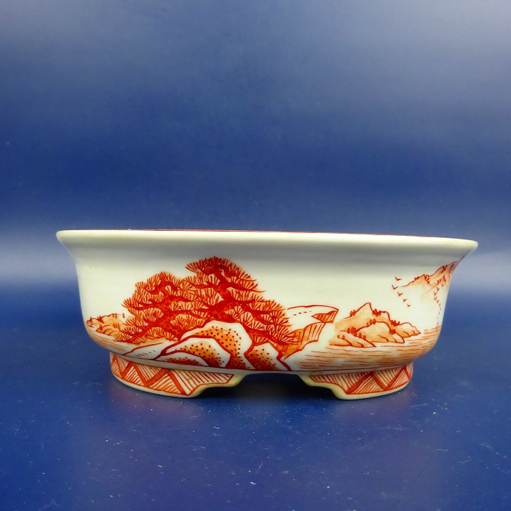 楽天市場】【中古】盆栽鉢 月香 小型 長辺 約16cm 長方鉢 赤絵 山水図