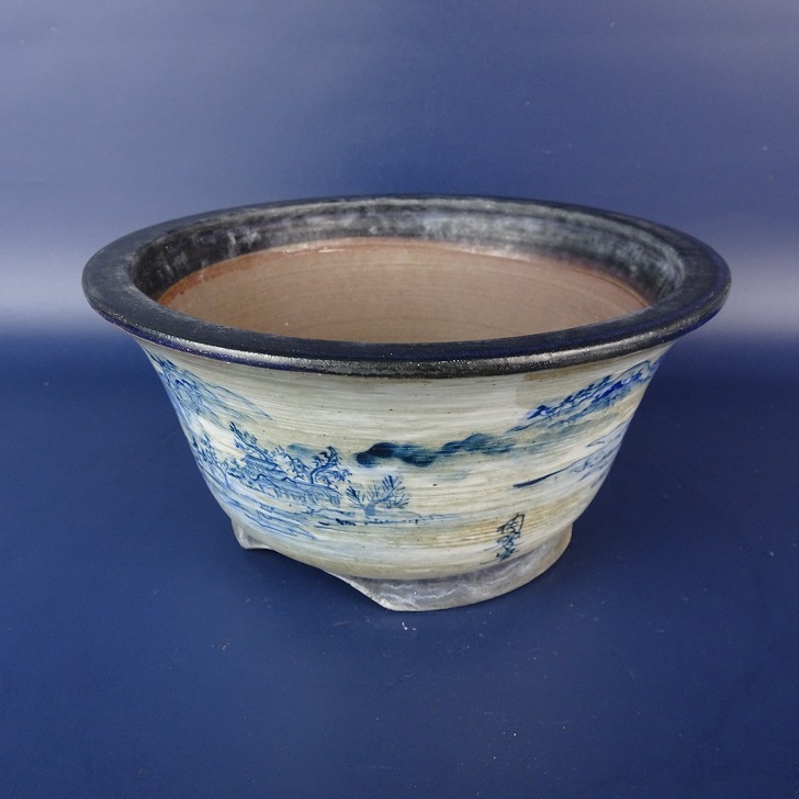 楽天市場】【中古】盆栽鉢 陶翠 小型 長辺 約18.5cm 丸鉢 染付 人物 松