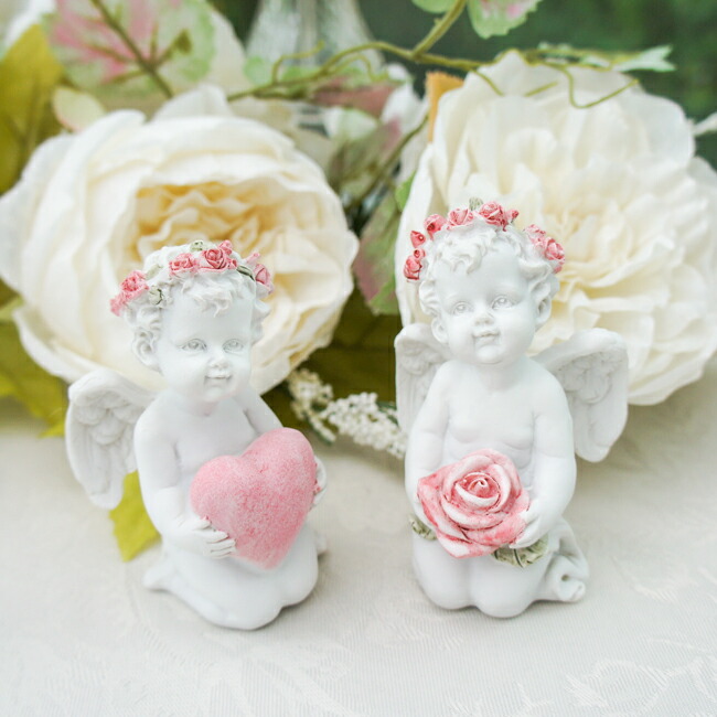 楽天市場】ローズエンジェル ハート・ローズ天使 置物 オブジェ 薔薇と
