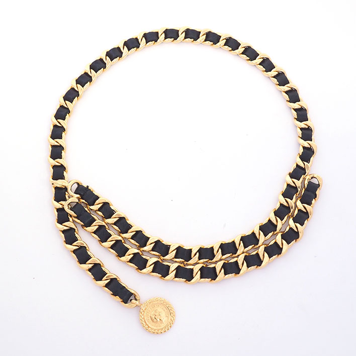 R2756 美品 シャネル ココマーク メダルモチーフ 2連 チェーンベルト