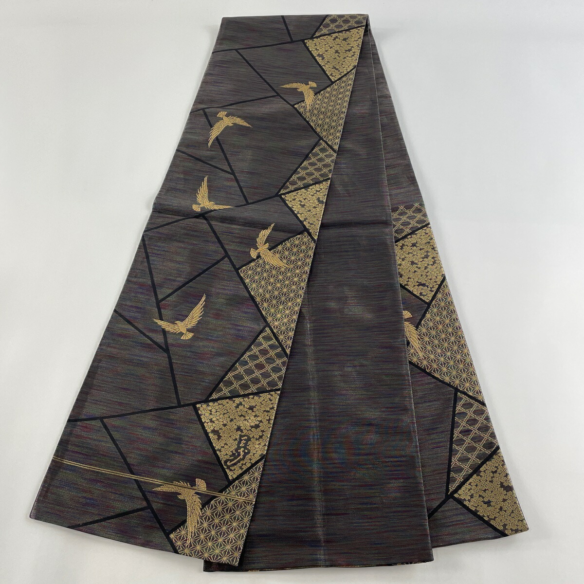 楽天市場】袋帯 美品 秀品 斉藤三才 落款あり 三才鳥 麻の葉 金糸 紫