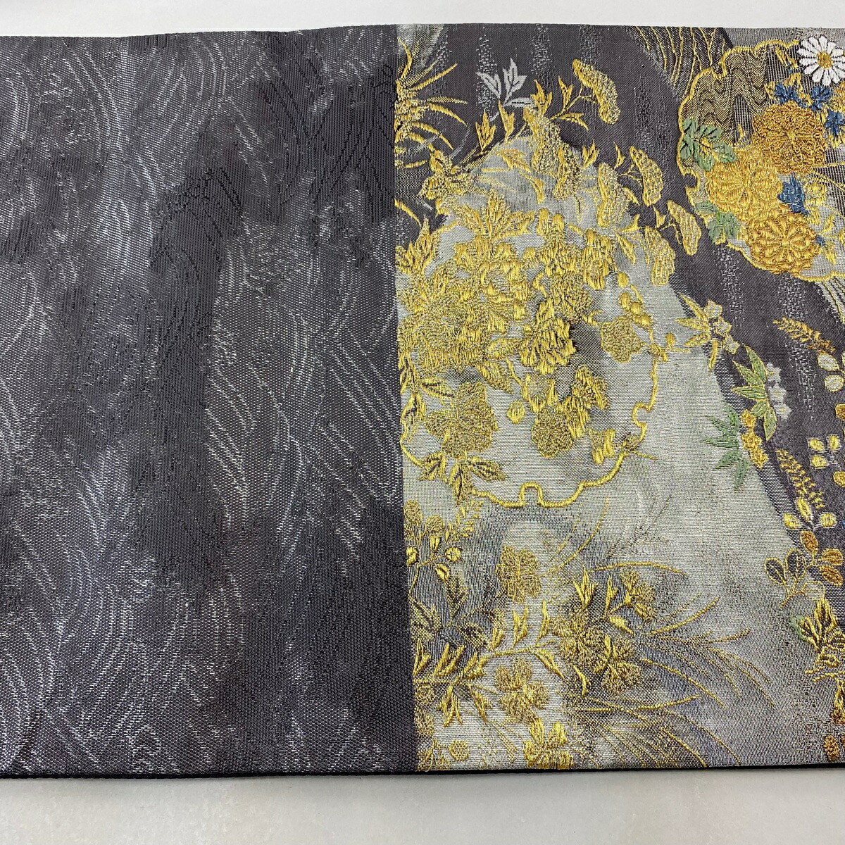 楽天市場】袋帯 美品 秀品 雪輪 草花 金銀糸 箔 灰紫 六通 正絹 【中古