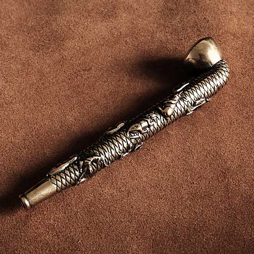 アンティーク 煙管 キセルセット 骨彫刻 革ケース 真鍮製 レトロ 喫煙具