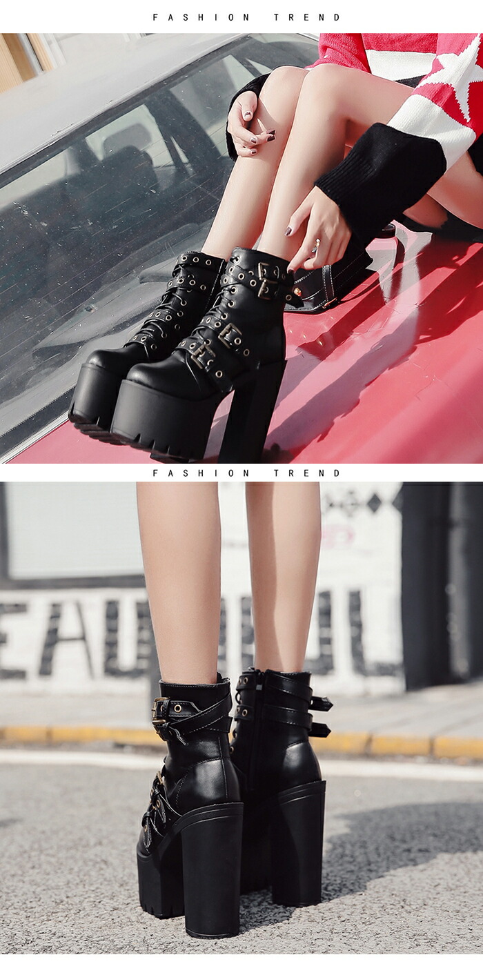 楽天市場】ショットブーツ レディース 15cmヒール パンク 太ヒール