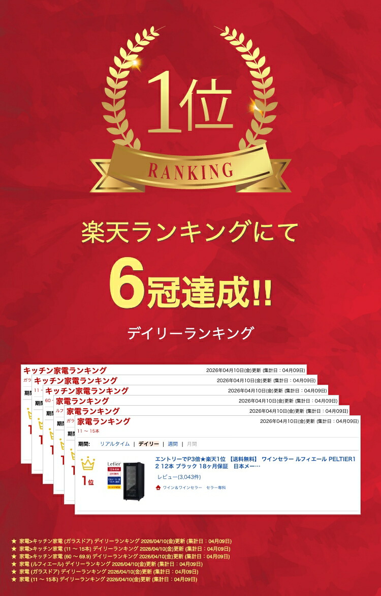 楽天市場】楽天1位 【送料無料】 ワインセラー ルフィエール PELTIER12