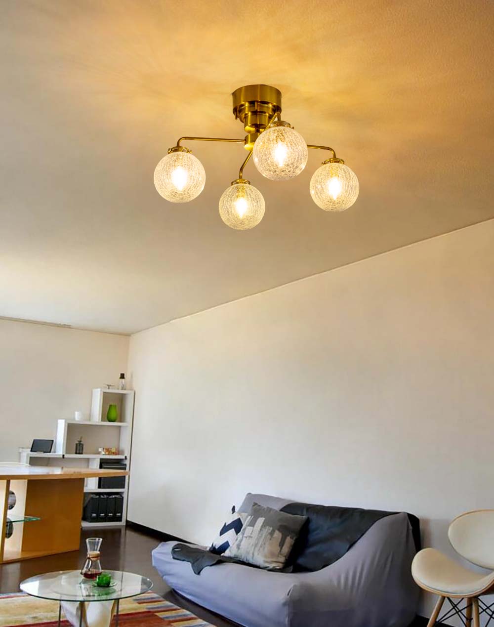 Chende シーリングライト 5灯 ガラス ひび割れ クラック 北欧 おしゃれ