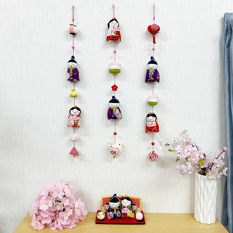 特大 五段飾り風 桃の花お雛様 （壁掛け つるし飾り） 特大 五段飾り風