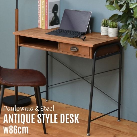 楽天市場】天然木 アイアン アンティーク調 デスク 幅86cm 机 引出し