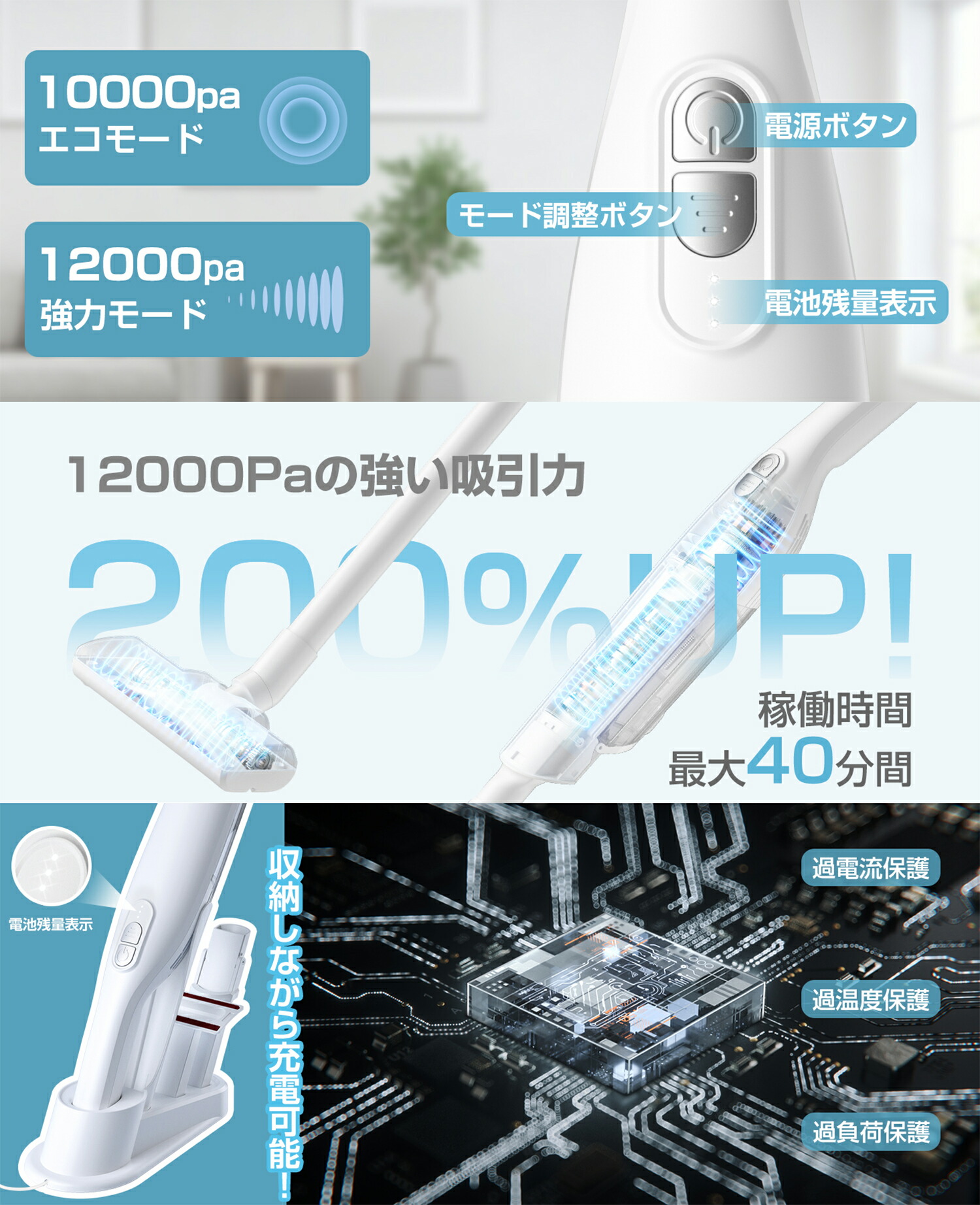楽天市場】【2024新登場♪収納スタンド付き】 掃除機 コードレス