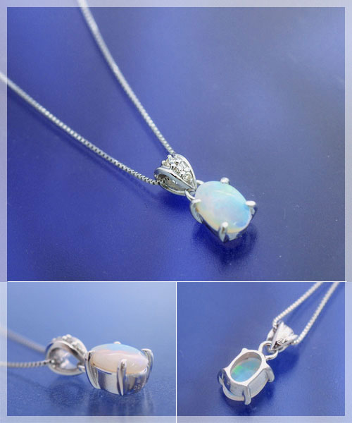 楽天市場】オパール ネックレス K10/K18ホワイトゴールド ダイヤモンド