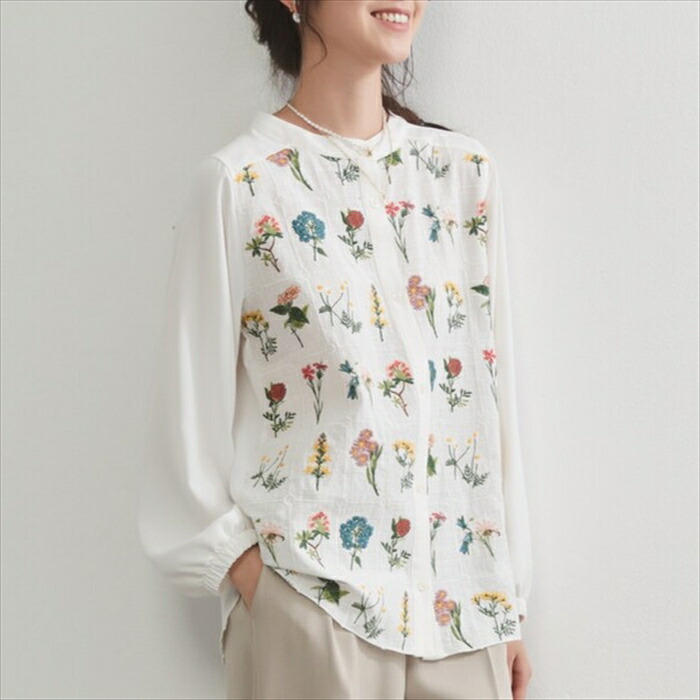 楽天市場】フローラルガーデン 花柄 刺繍 長袖 ブラウス 花柄 刺繍
