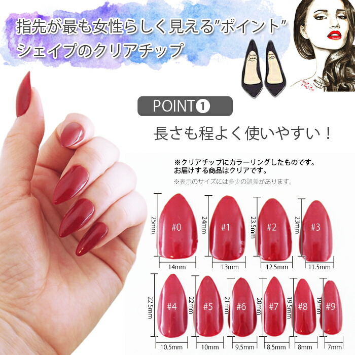 楽天市場】サイズ別約50枚クリア 高品質ネイルチップ ポイント型