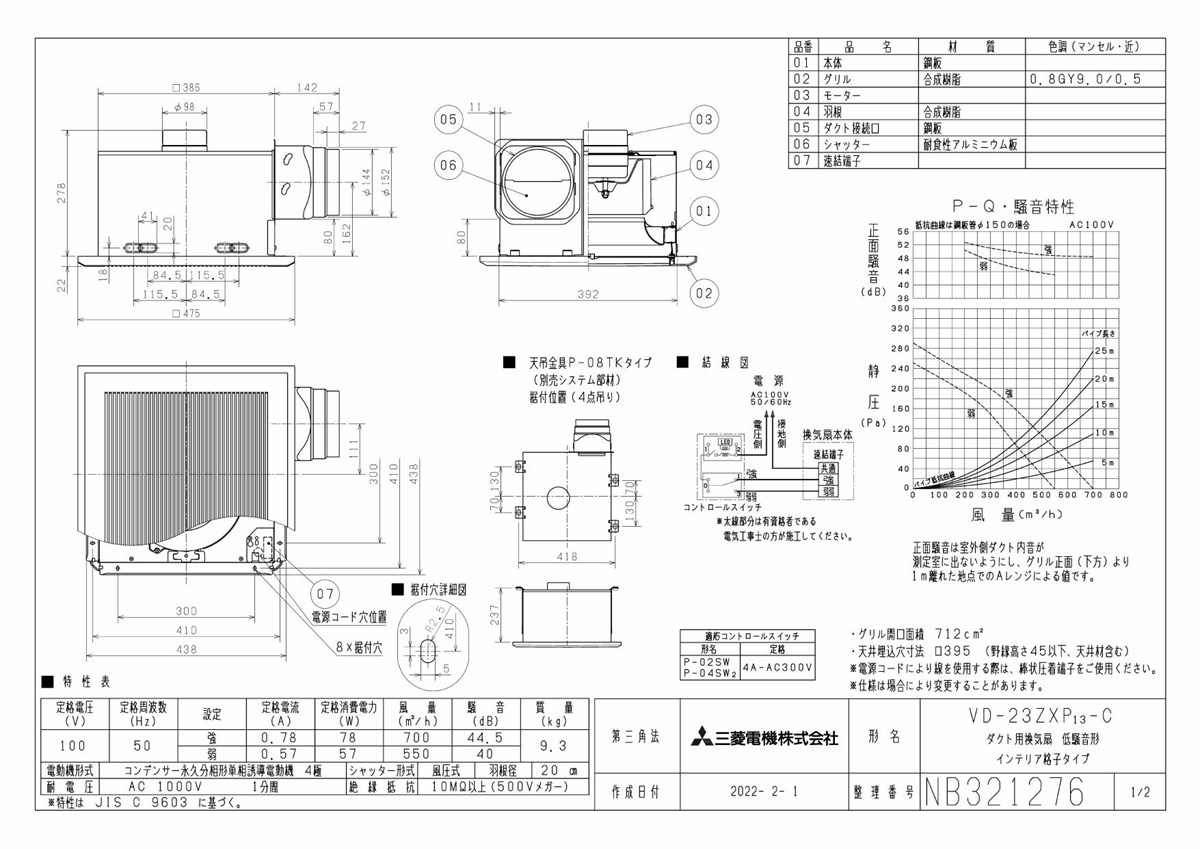 楽天市場】三菱 換気扇 【VD-23ZXP13-C】[本体]ダクト用換気扇 天井埋