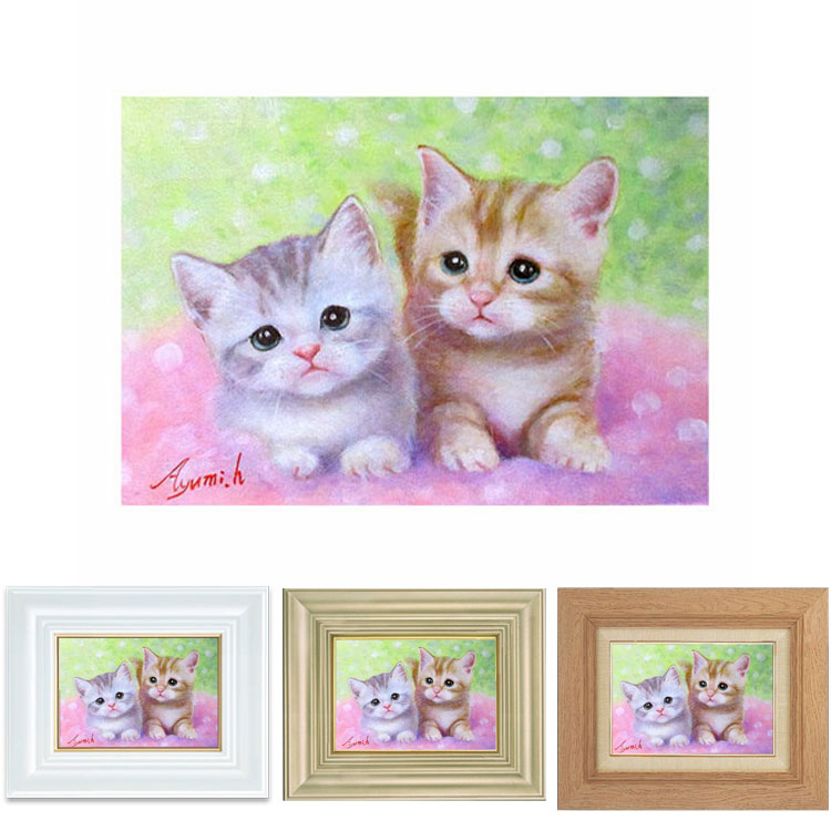 真作保証 19世紀 古画 「3匹の猫」 油彩4号 希少な動物画 真作保証 19