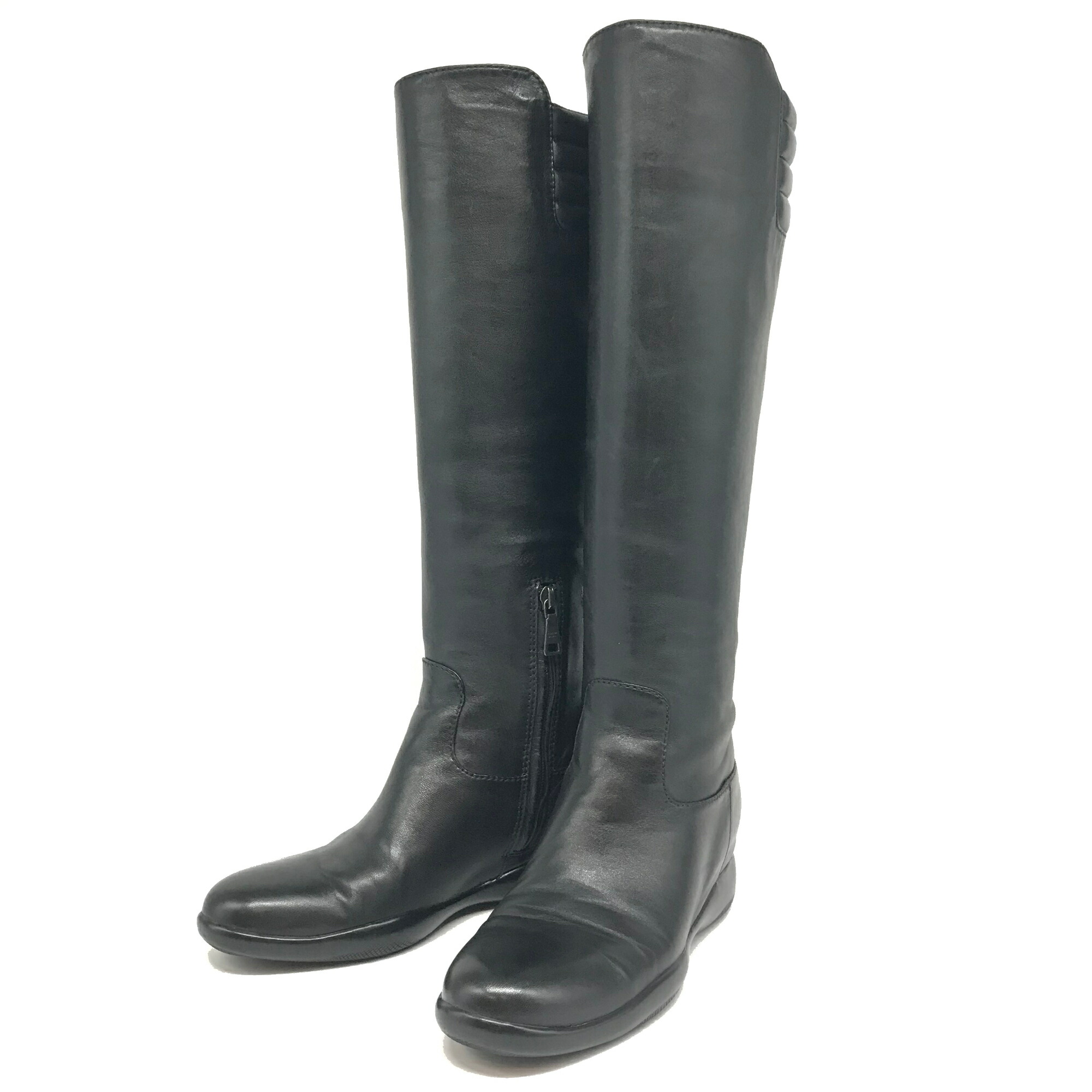 楽天市場】プラダ ロングブーツ レザー ブラック サイドジップ 36 1/2