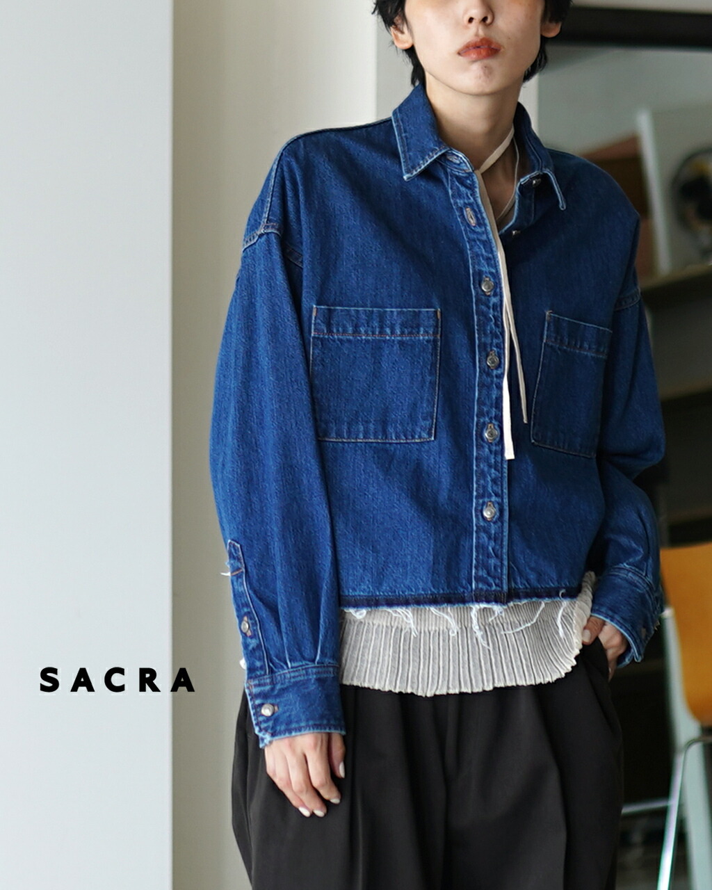 KAPITAL ピンタックデニムシャツ プリーツ 長袖 メンズXS レディースS