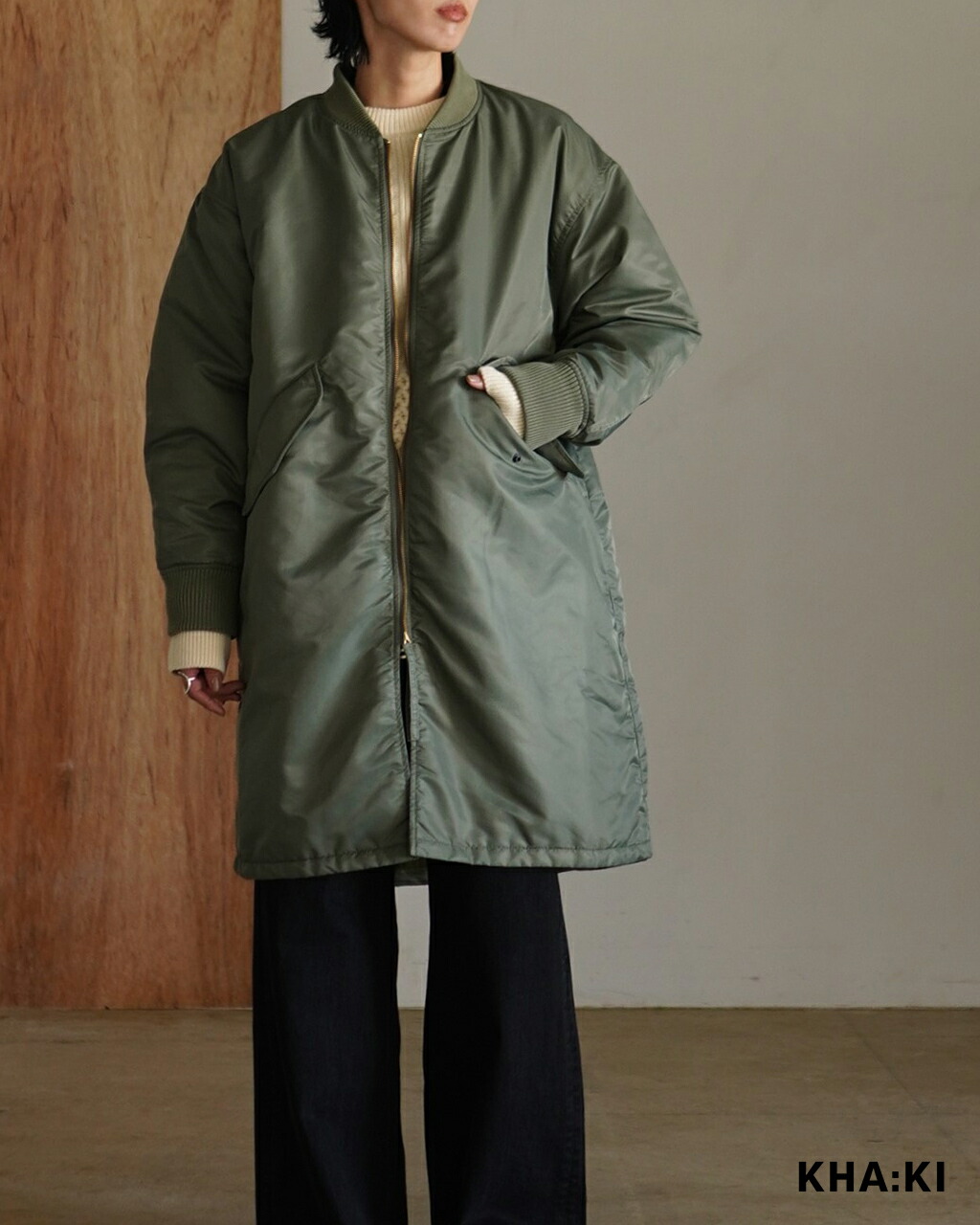 楽天市場】カーキ KHA:KI MA-1 ロングジャケット レディース