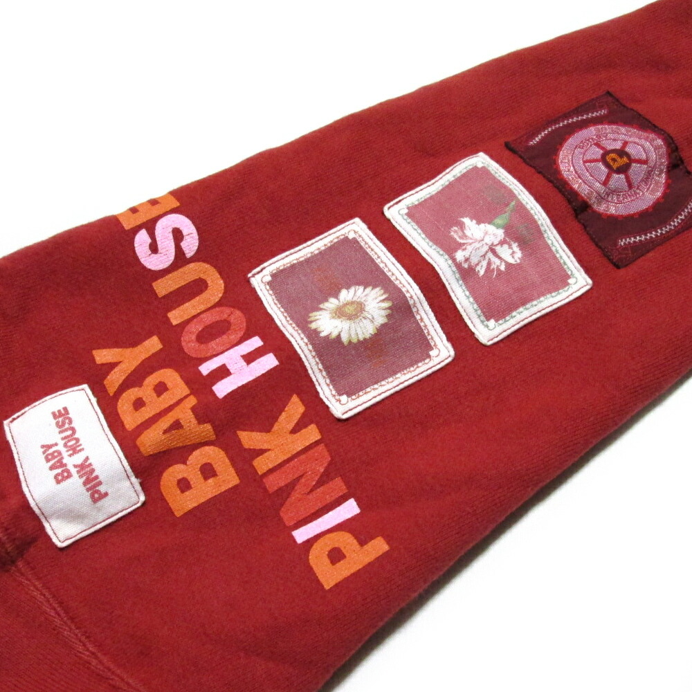 レアデザイン❤︎PINK HOUSEワッペン チェック ボタン赤スウェット