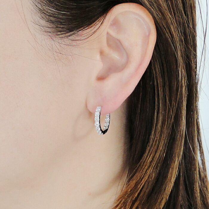 楽天市場】K18WG【2.0ct】ダイヤモンド中折れフープピアス【20mm