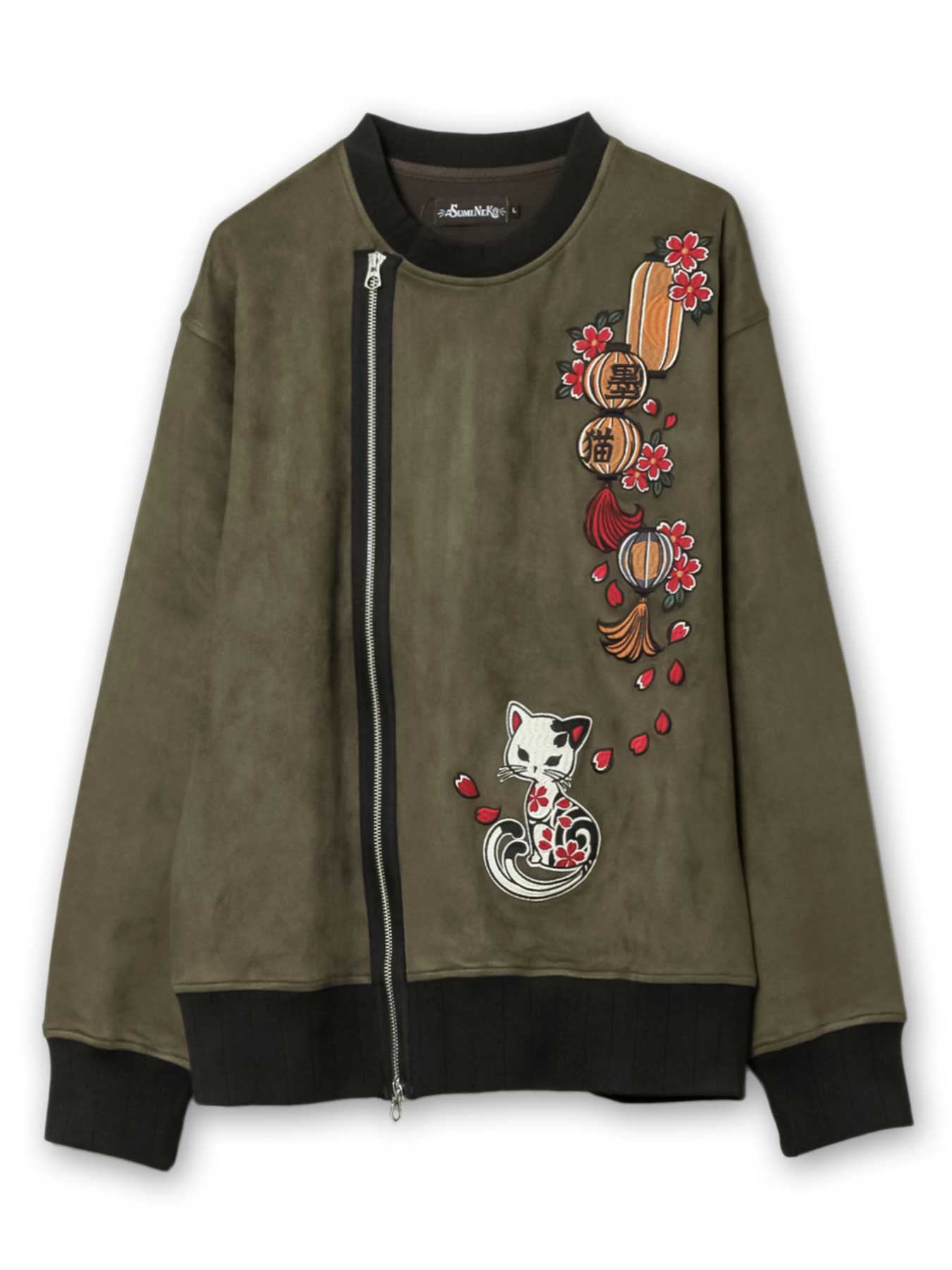 楽天市場】【SUMINEKO】提灯とスミネコ 総刺繍 フェイクスウェード ZIP