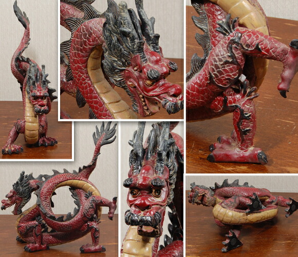 楽天市場】赤龍 巻き 体をくねらせ大地を踏締める赤い龍 置物 レッド