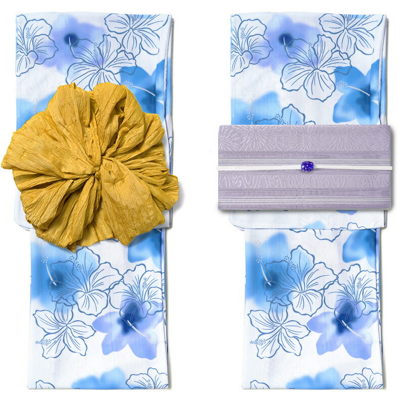 楽天市場】浴衣 ハイビスカス 芙蓉 青 水色 白 ぼかし グラデーション