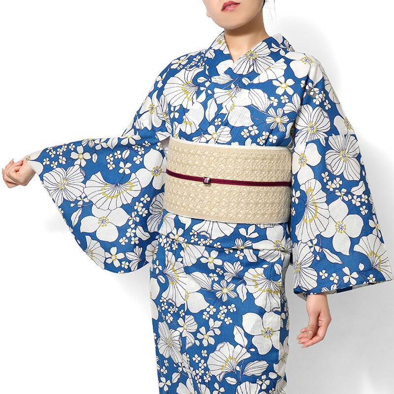 楽天市場】夏着物 綿絽 そしてゆめ 花柄 植物 青 白 黄色 古典柄