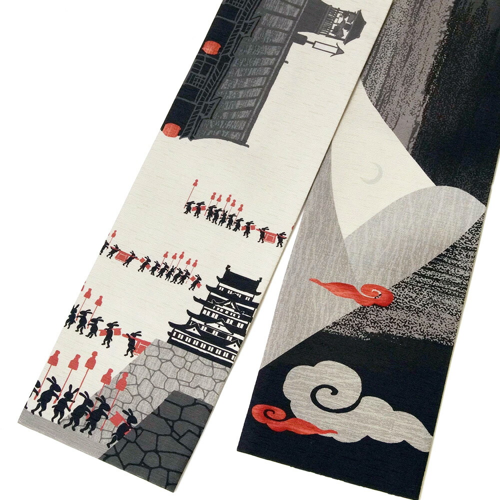 楽天市場】半幅帯 WAKKA いざお江戸!! うさぎ 赤 黒 グレー アニマル