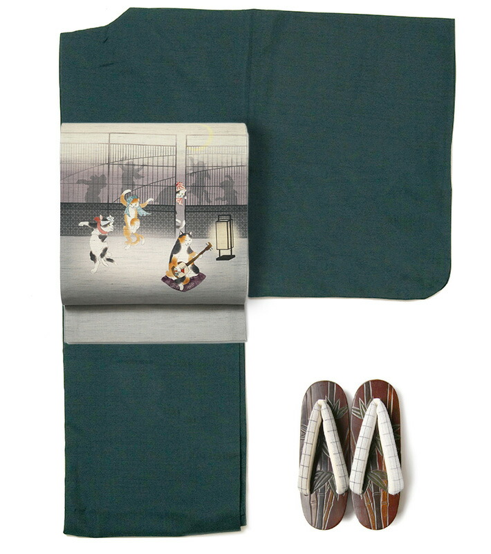 楽天市場】京袋帯 WAKKA 麻 猫の踊り場 グレー 三味線 三毛猫 ハチワレ