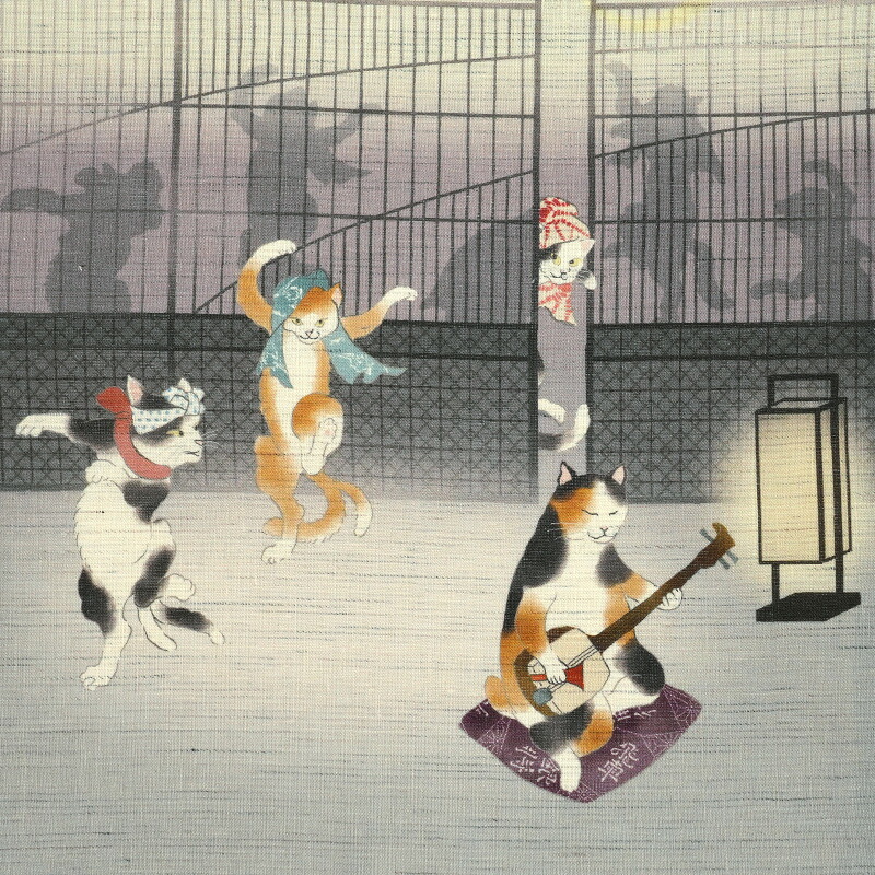 楽天市場】京袋帯 WAKKA 麻 猫の踊り場 グレー 三味線 三毛猫 ハチワレ