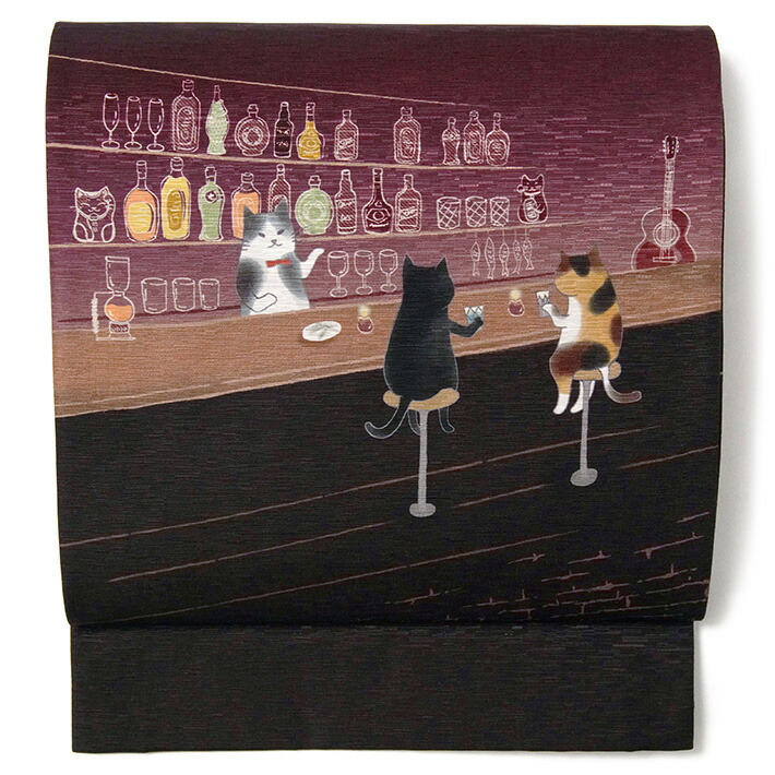 楽天市場】【10%OFFクーポン配布中】京袋帯 WAKKA ねこ酒Bar ボルドー