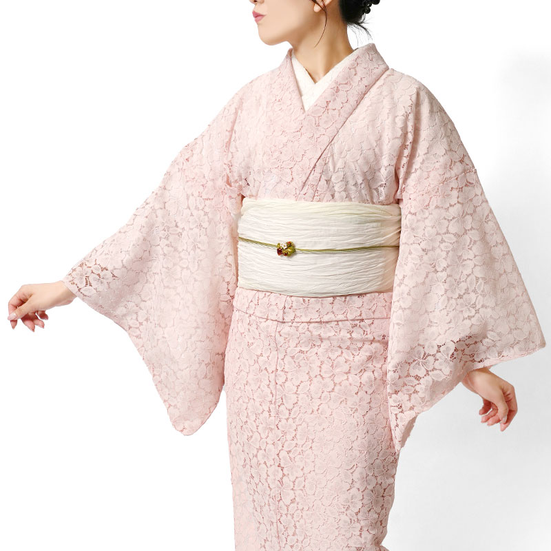 楽天市場】レース着物 単衣 ピンク ボタニカル 葉 植物柄 エレガント