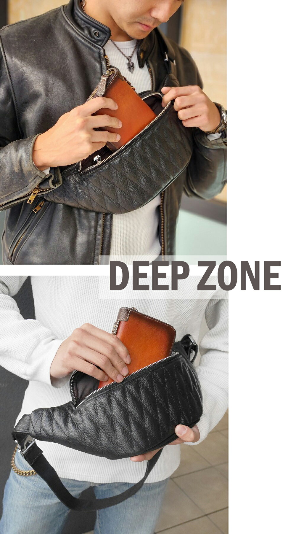 楽天市場】ボディバッグ 本革 レザー Deep Zone キルティング加工 牛革